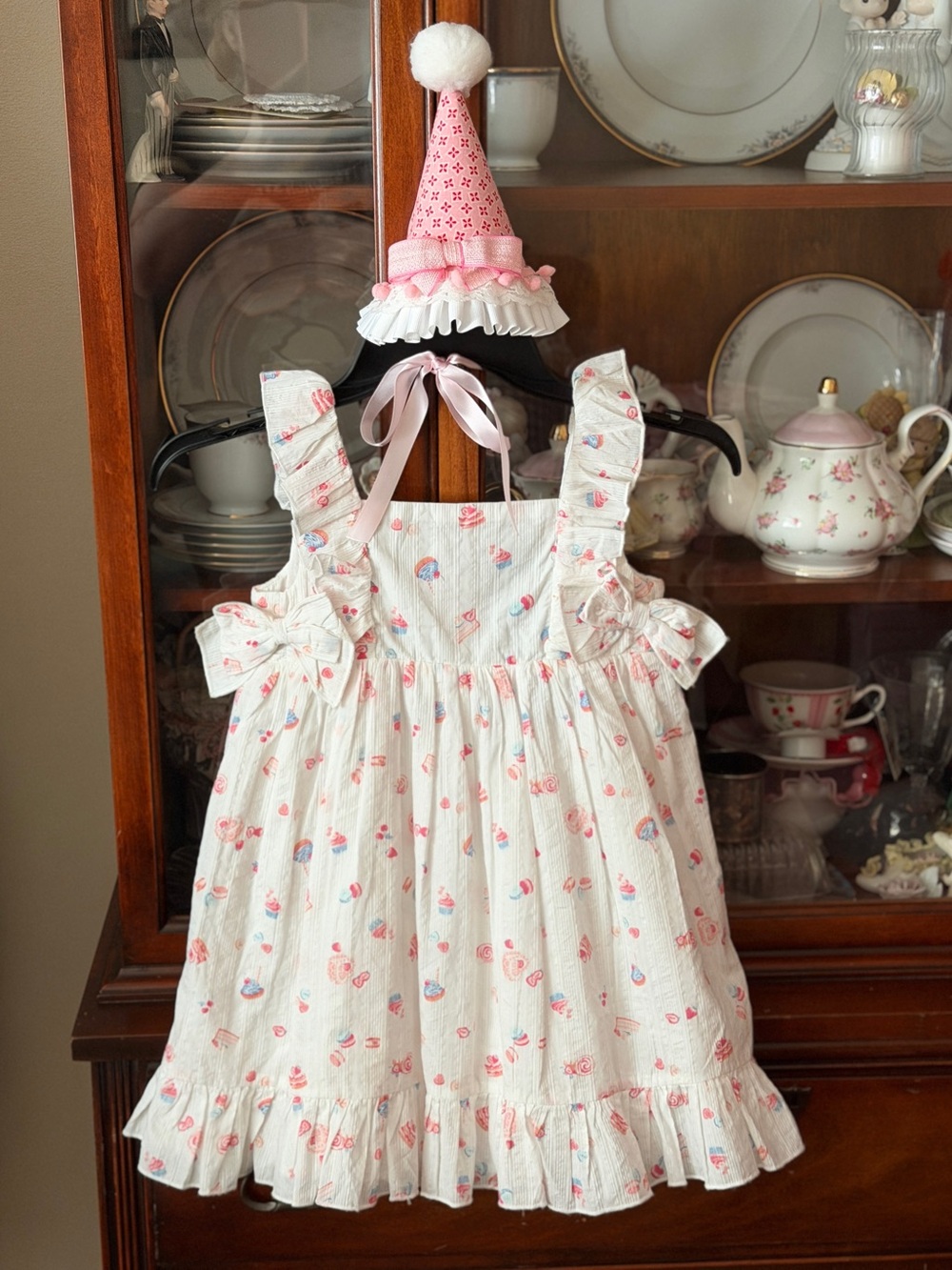 Girls Birthday Dress with handmade Birthday hat